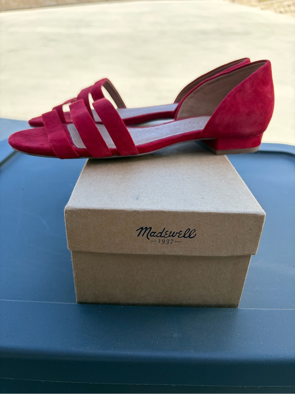 Madewell Berry Red Suede Strappy Flat Sandals